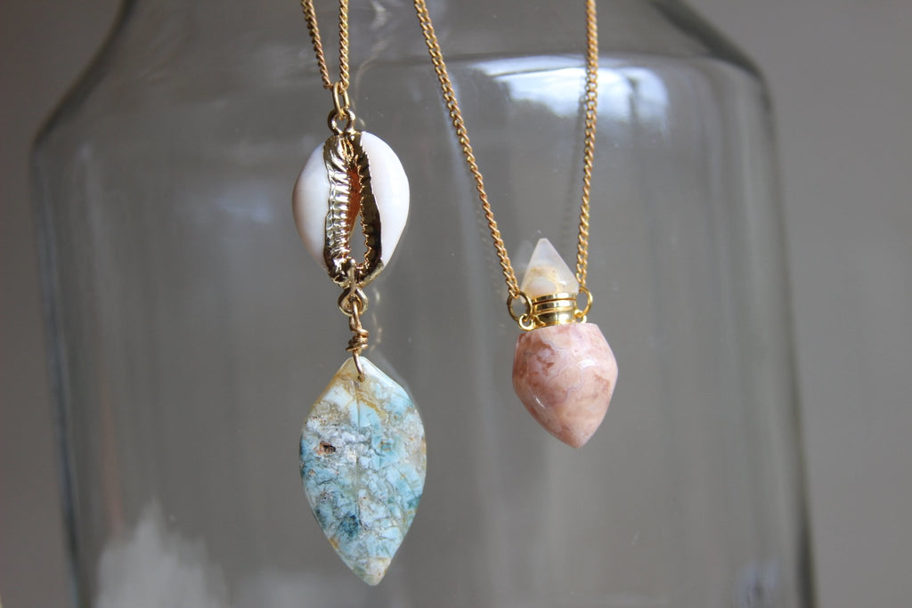 Ocean Blossom Crystal Bottle Kit and Brass Necklace Set - We Love Brass