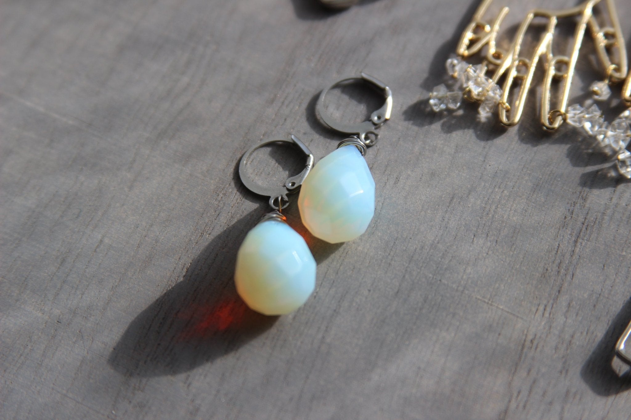 Opalite Teardrop Earrings - We Love Brass