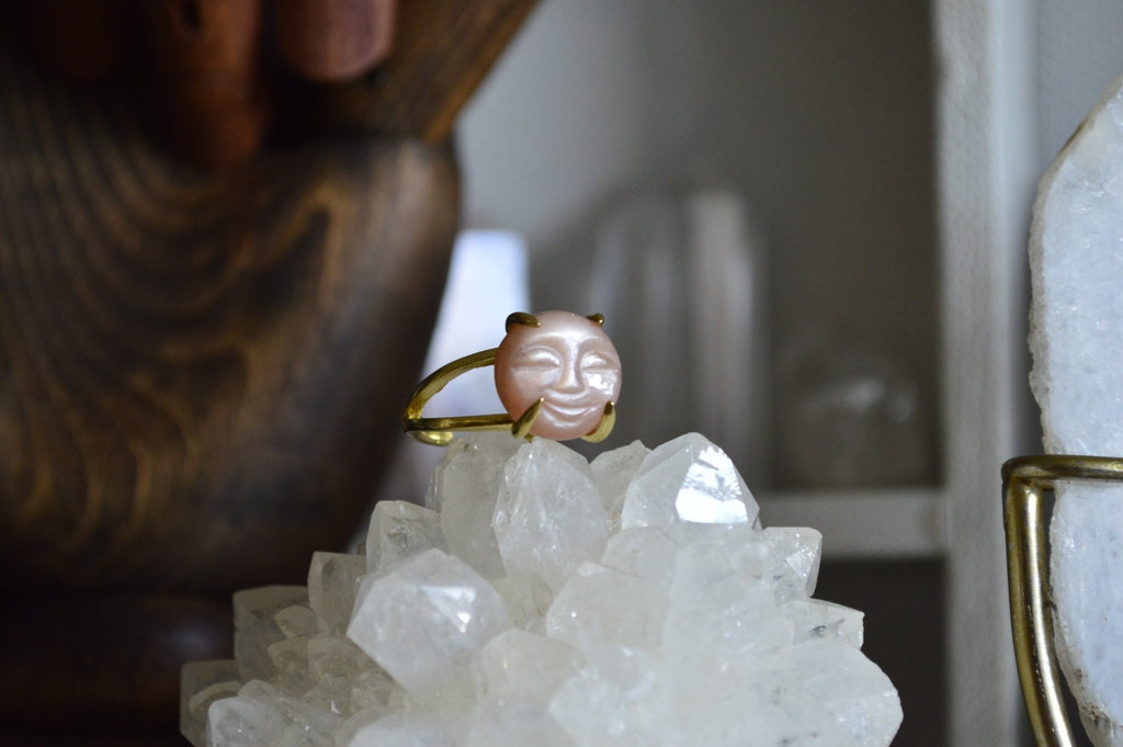 Peach Moonstone Cameo Ring - We Love Brass