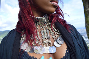 Peixe - Vintage Afghan Metalwork Beaded Choker - We Love Brass