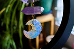 Load image into Gallery viewer, Planets Aligned - Amethyst and Opalite Crescent Moon Brass Necklace - We Love Brass
