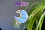 Load image into Gallery viewer, Planets Aligned - Amethyst and Opalite Crescent Moon Brass Necklace - We Love Brass
