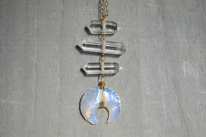 Planets Aligned - Opalite Crescent Moon Brass Necklace - We Love Brass