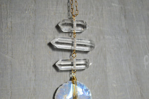 Planets Aligned - Opalite Crescent Moon Brass Necklace - We Love Brass