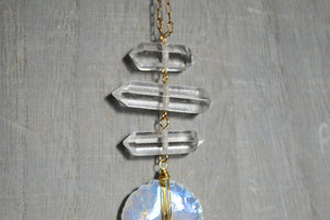 Planets Aligned - Opalite Crescent Moon Brass Necklace - We Love Brass