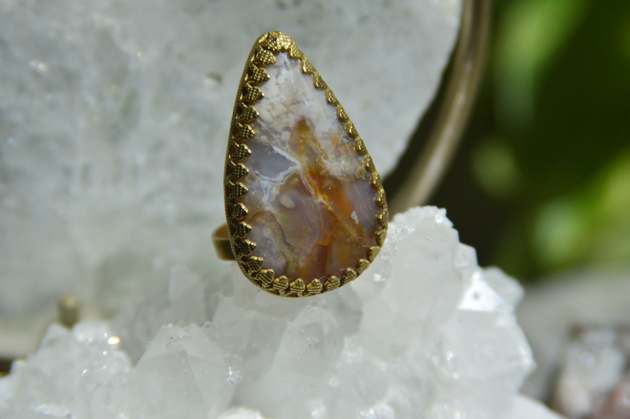 Plume Agate Crystal Ring - We Love Brass