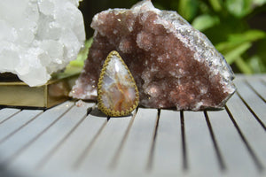 Plume Agate Crystal Ring - We Love Brass