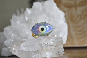 Quartz and Dark Aura Opal Evil Eye Brass Ring - We Love Brass