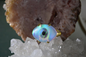 Quartz and Opalite Evil Eye Brass Ring - We Love Brass