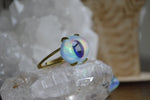 Load image into Gallery viewer, Quartz and White Aura Opal Evil Eye Brass Ring - We Love Brass
