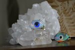 Load image into Gallery viewer, Quartz and White Aura Opal Evil Eye Brass Ring - We Love Brass
