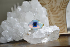Quartz and White Aura Opal Evil Eye Brass Ring - We Love Brass