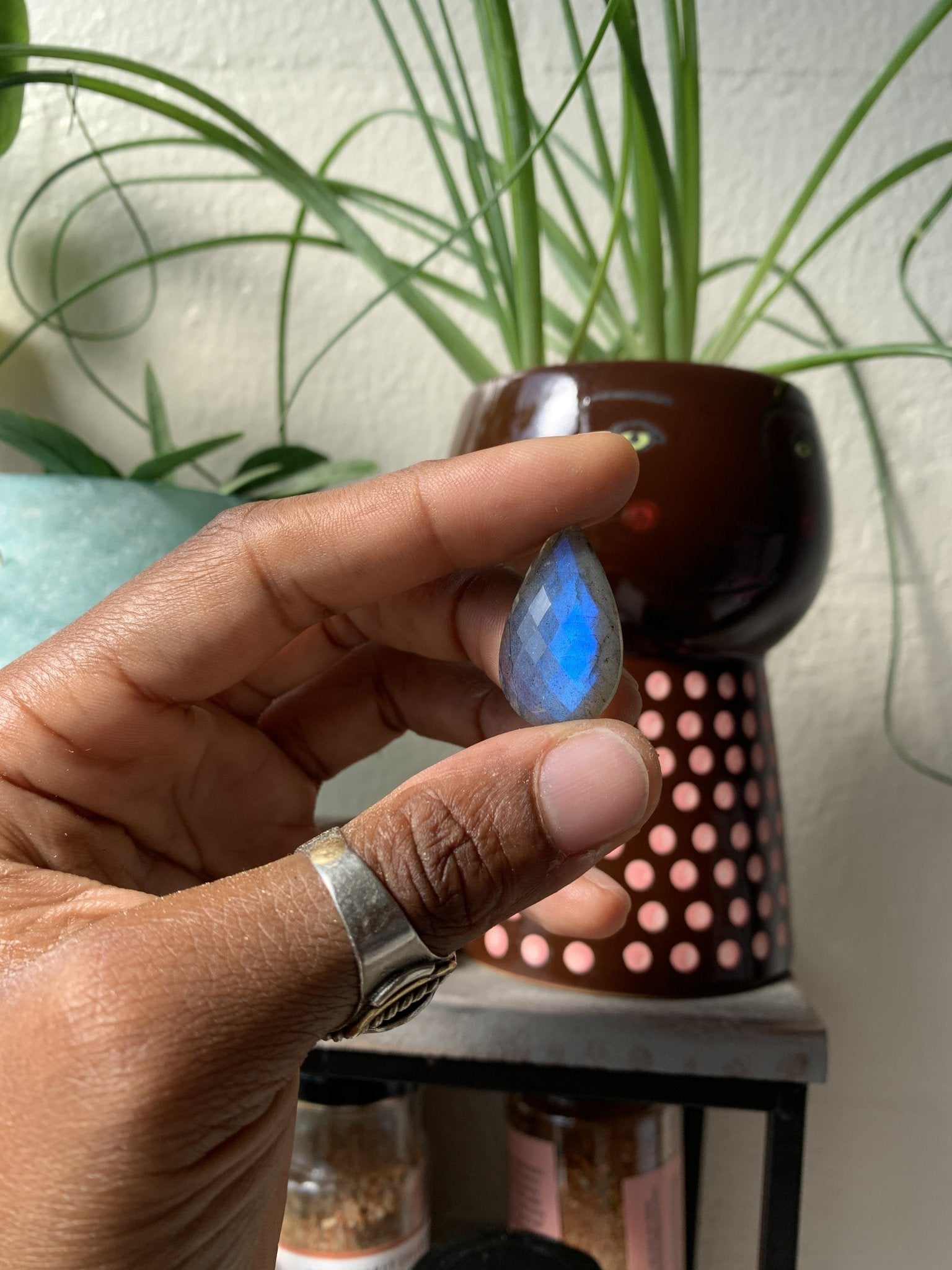 Raindrop - Blue Labradorite Brass Ring - We Love Brass