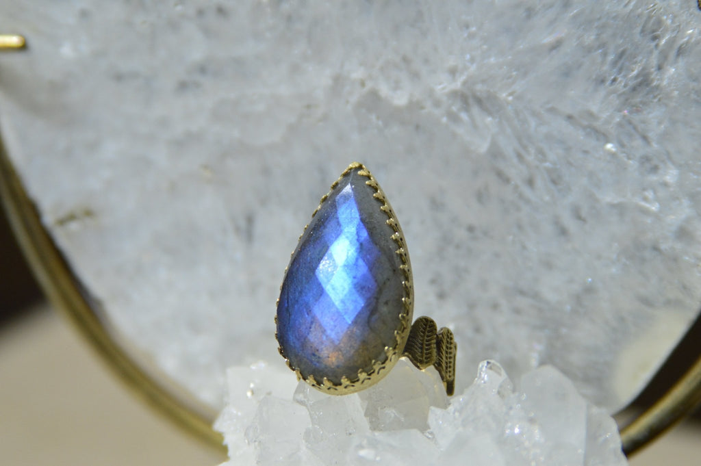 Raindrop - Blue Labradorite Brass Ring - We Love Brass