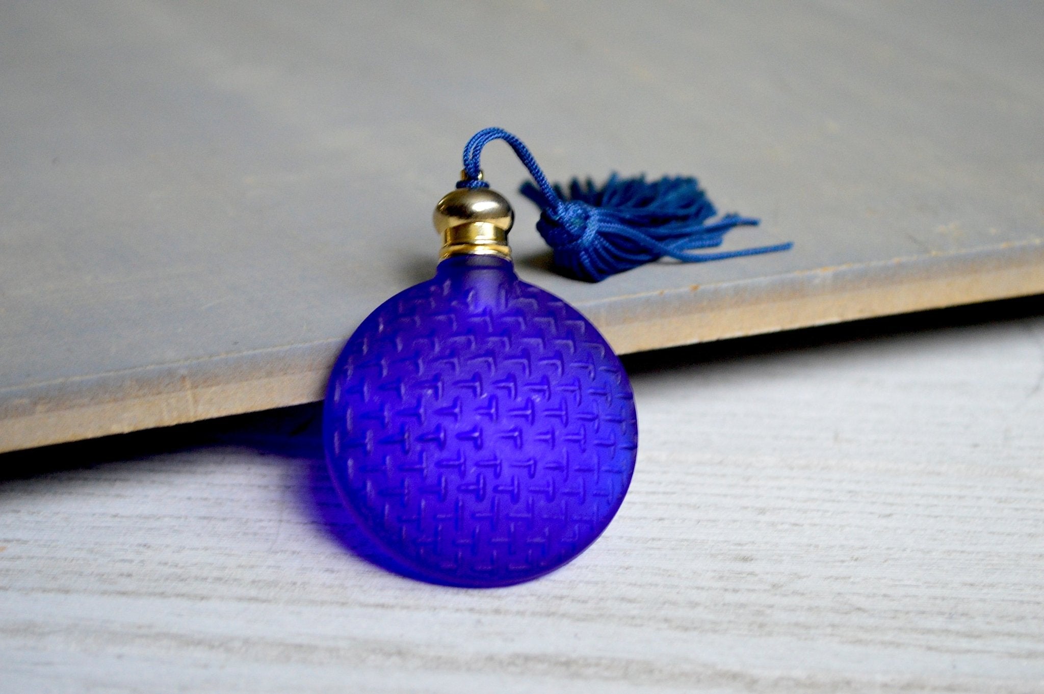 Rare Checked Cobalt Blue Perfume Bottle - We Love Brass