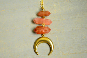 Red Agate Moon Necklace - CLEARANCE - We Love Brass
