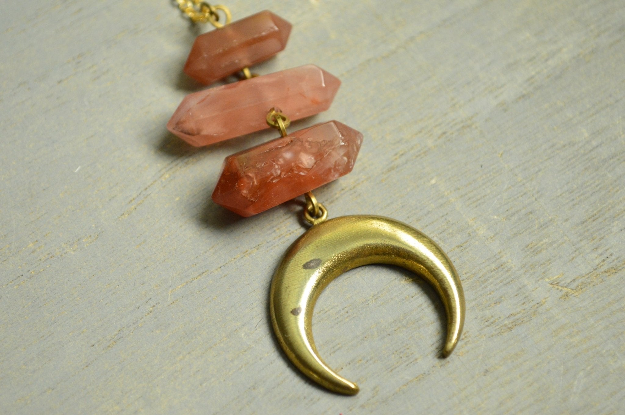 Red Agate Moon Necklace - CLEARANCE - We Love Brass