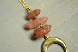 Red Agate Moon Necklace - CLEARANCE - We Love Brass