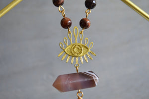 Red Eyed Goddess - Red Tiger's Eye and Botswana Agate Necklace Set - We Love Brass