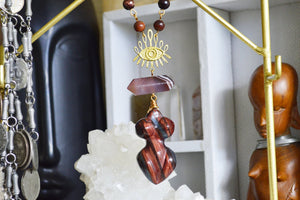 Red Eyed Goddess - Red Tiger's Eye and Botswana Agate Necklace Set - We Love Brass
