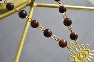 Red Eyed Goddess - Red Tiger's Eye and Botswana Agate Necklace Set - We Love Brass