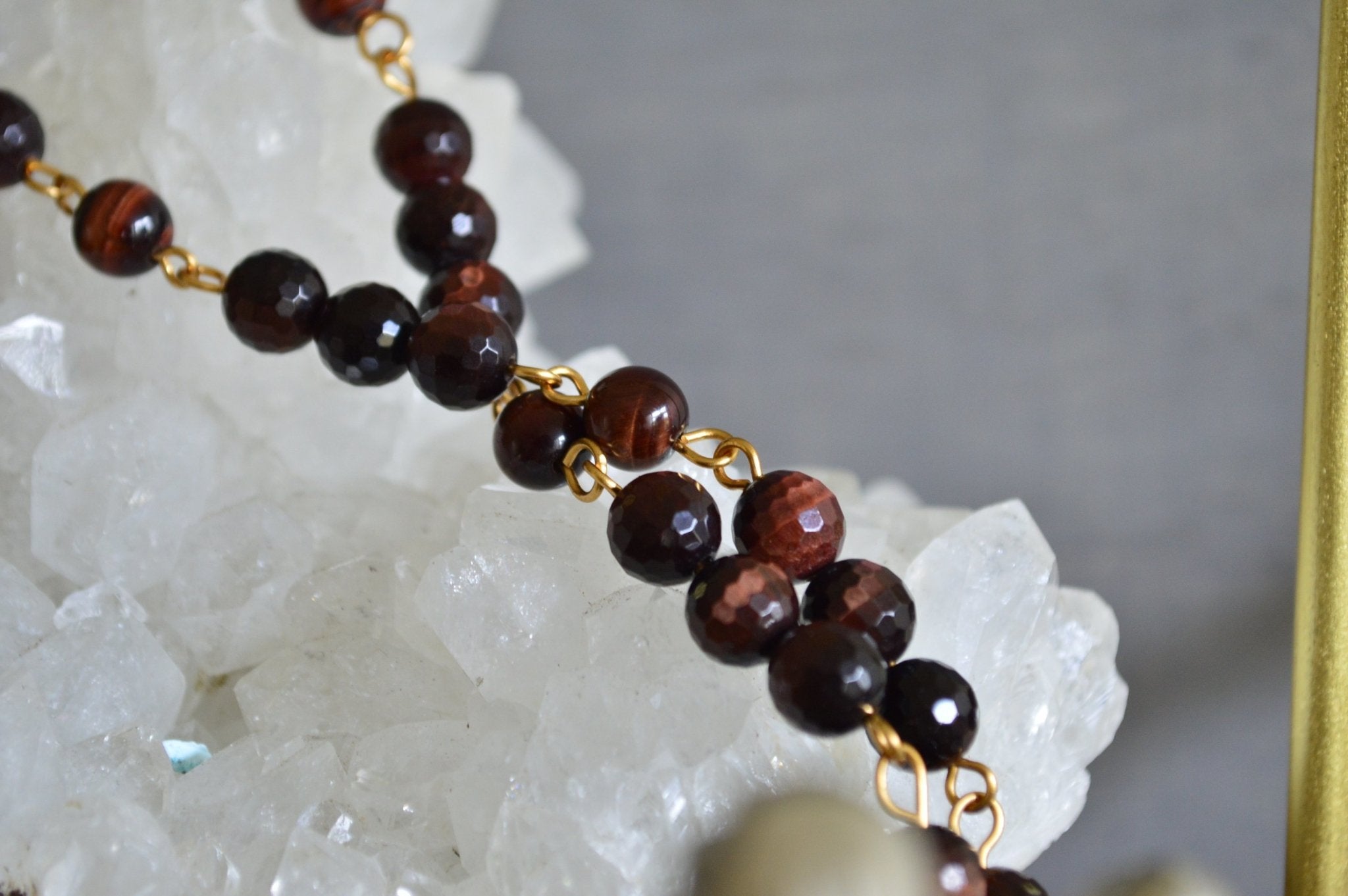 Red Eyed Goddess - Red Tiger's Eye and Botswana Agate Necklace Set - We Love Brass