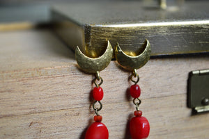 Red Plume Earrings - Red Coral and Vintage Glass Earrings - We Love Brass