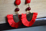 Cargar imagen en el visor de la galería, Red Plume Earrings - Red Coral and Vintage Glass Earrings - We Love Brass
