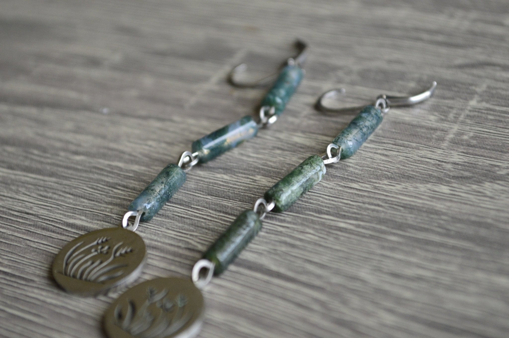 Reeds Moss Agate Earrings - We Love Brass