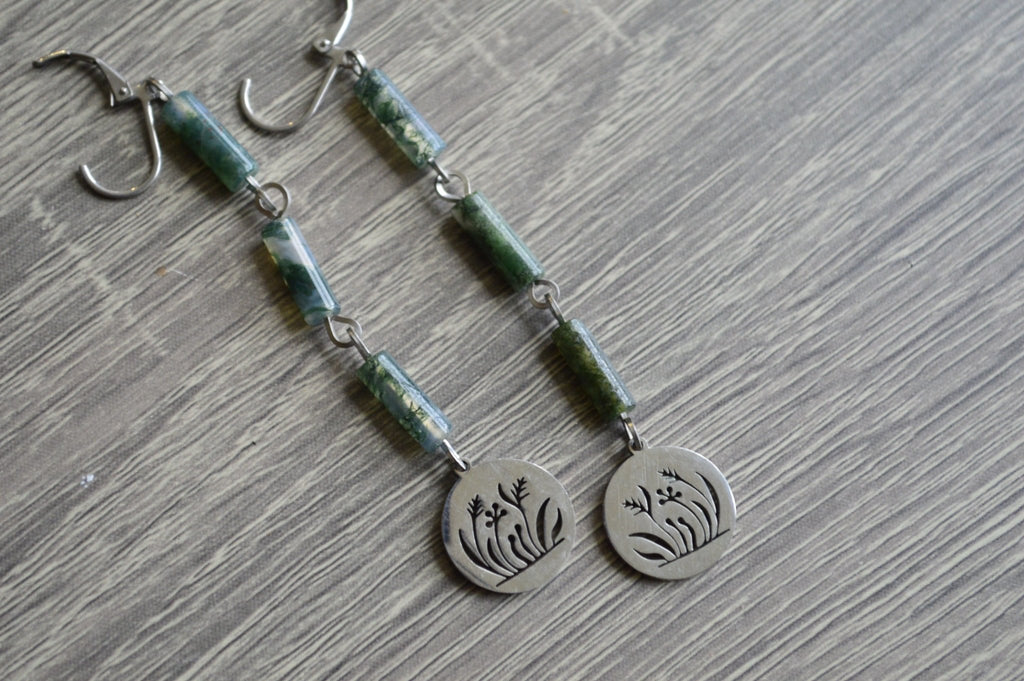 Reeds Moss Agate Earrings - We Love Brass
