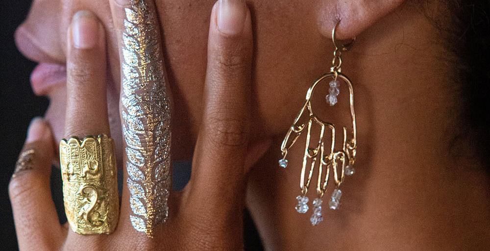 Reiki Brass and Herkimer Diamond Earrings - We Love Brass