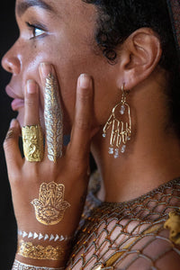 Reiki Brass and Herkimer Diamond Earrings - We Love Brass