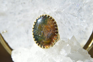 River Banks - Moss Agate Crystal Brass Ring - We Love Brass