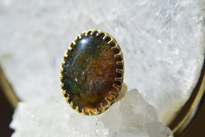 River Banks - Moss Agate Crystal Brass Ring - We Love Brass
