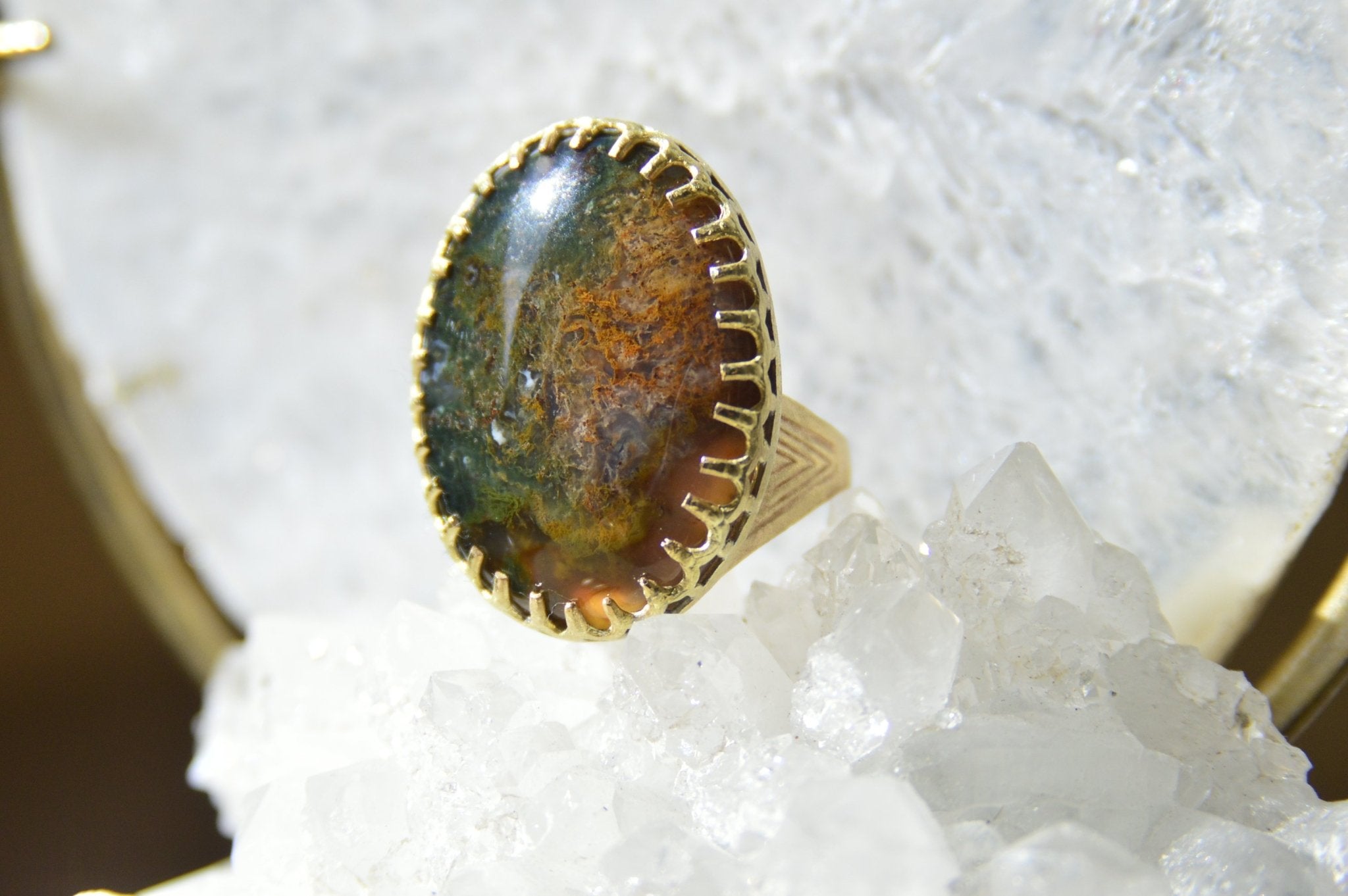 River Banks - Moss Agate Crystal Brass Ring - We Love Brass