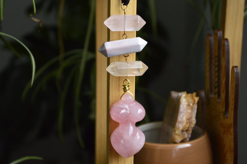 Rose Quartz Divine Feminine Crystal Necklace - We Love Brass
