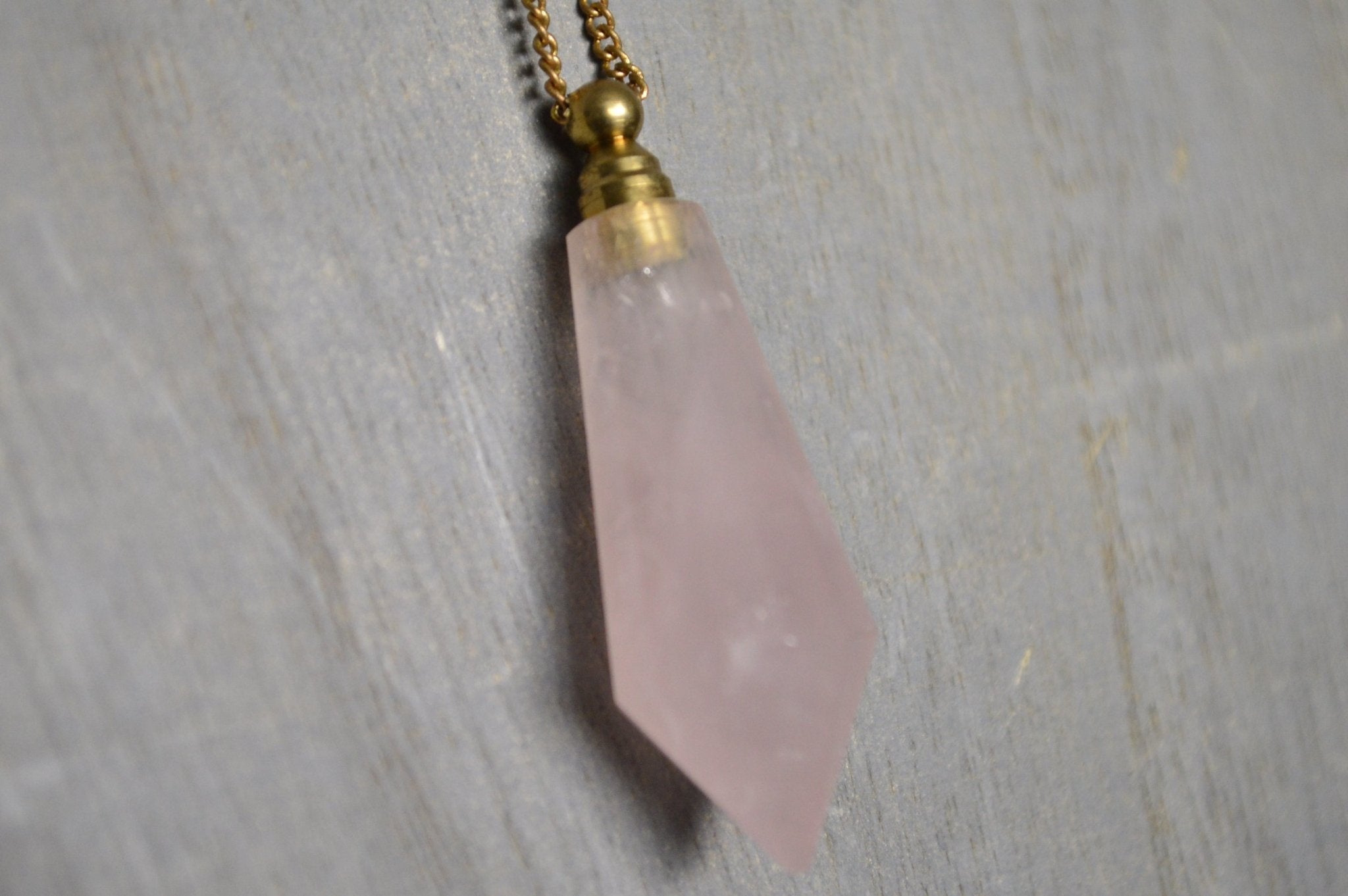 Rose Quartz Pendulum Bottle Necklace Set - We Love Brass
