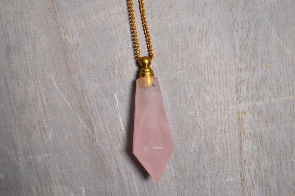 Rose Quartz Pendulum Bottle Necklace Set - We Love Brass