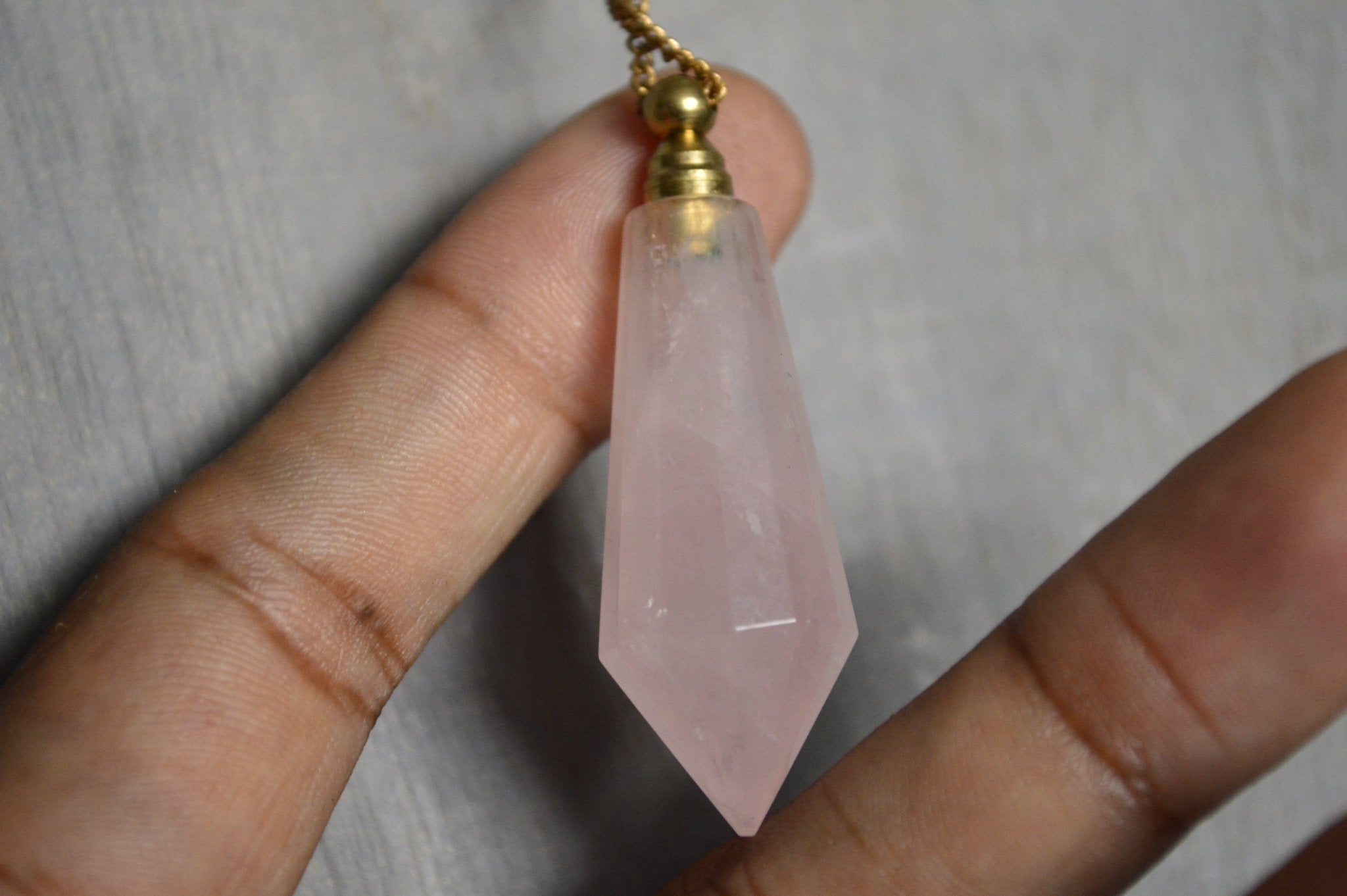 Rose Quartz Pendulum Bottle Necklace Set - We Love Brass