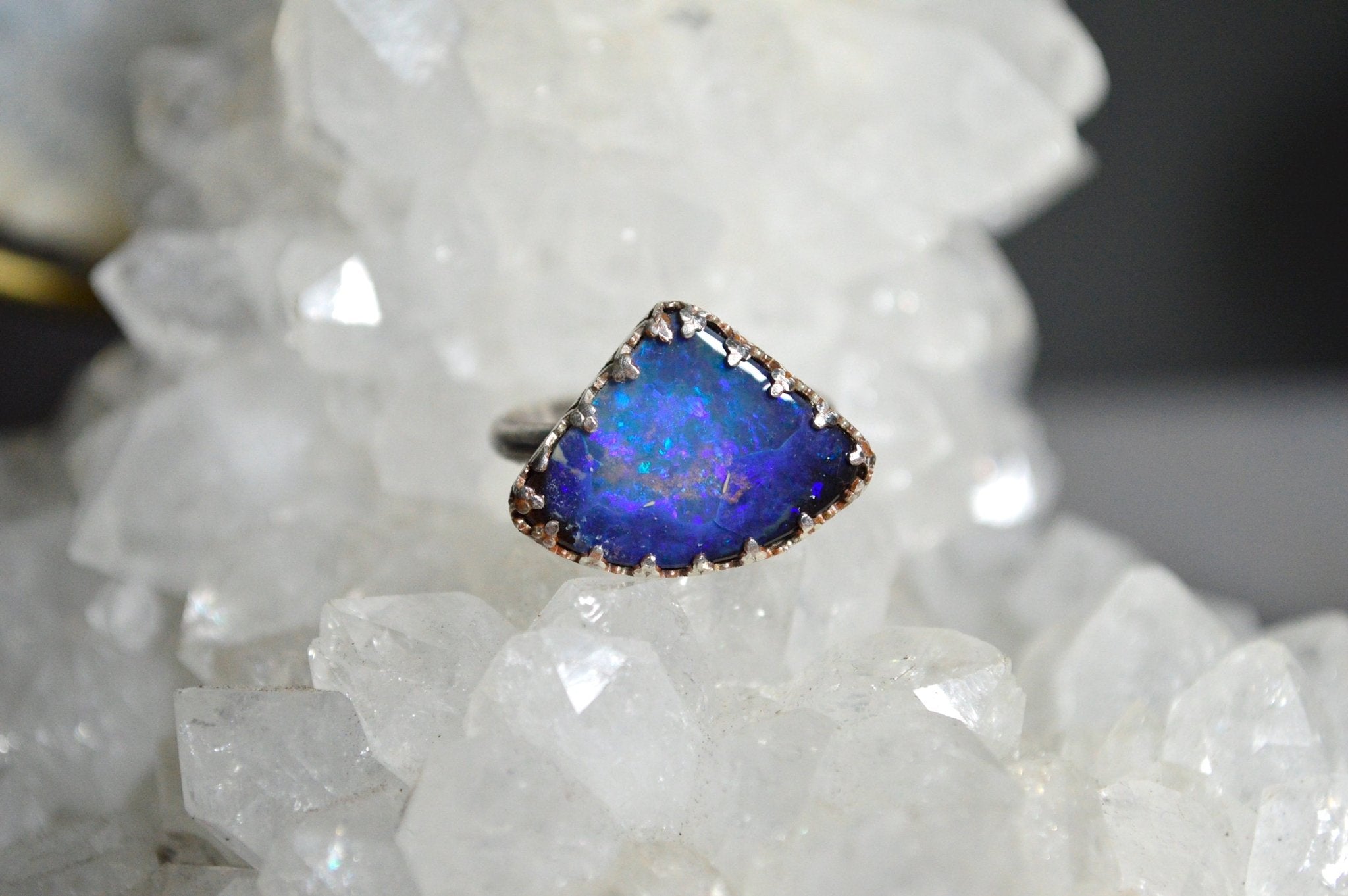 Rustic - AAA Boulder Opal Sterling Silver Ring - We Love Brass