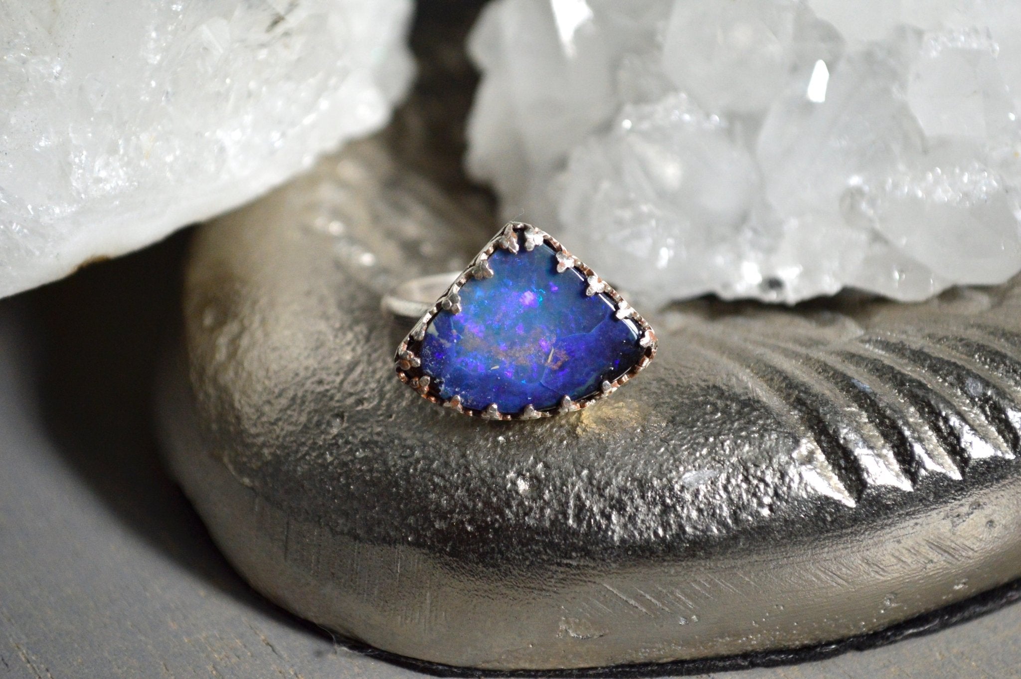 Rustic - AAA Boulder Opal Sterling Silver Ring - We Love Brass