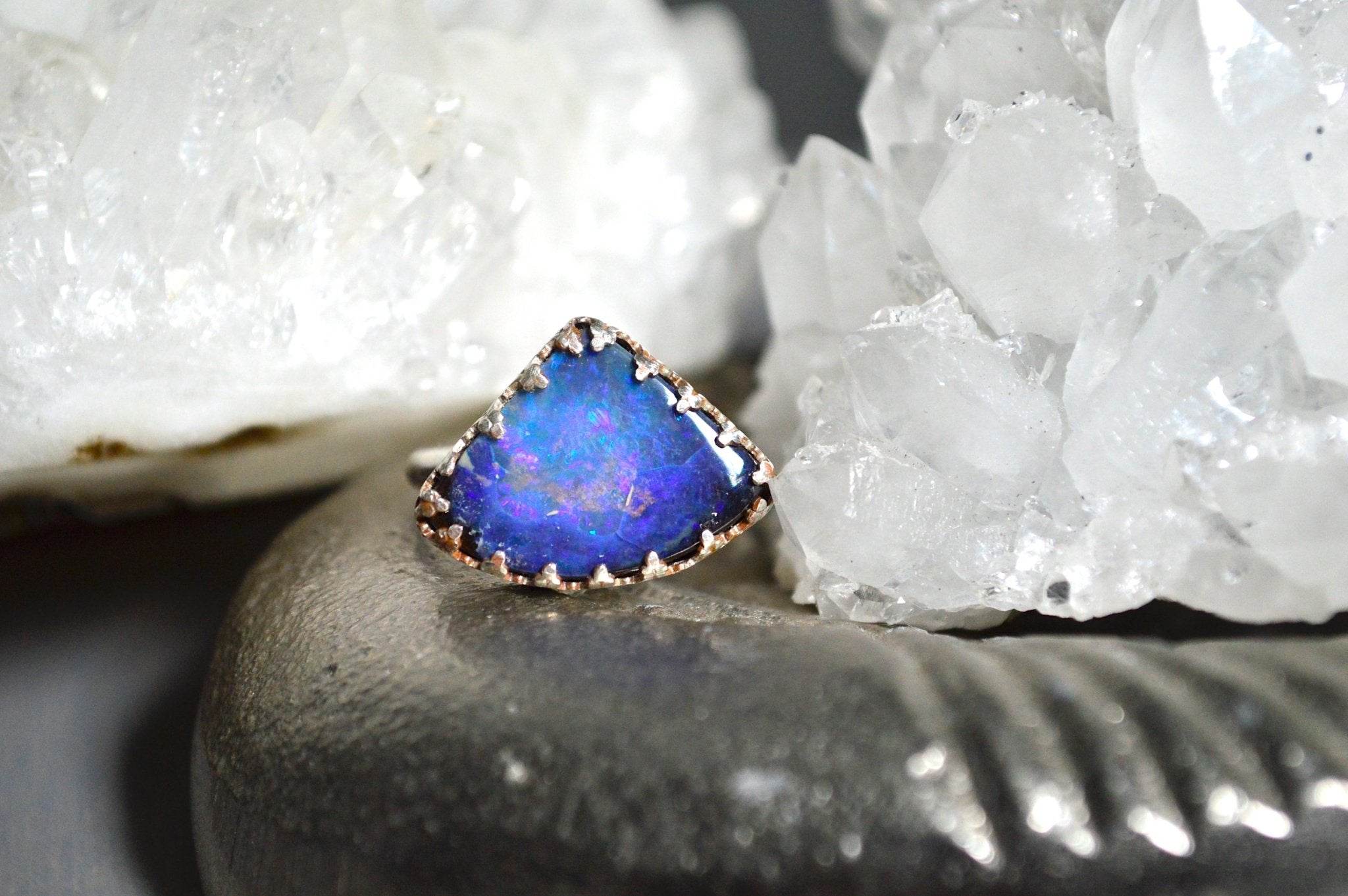 Rustic - AAA Boulder Opal Sterling Silver Ring - We Love Brass