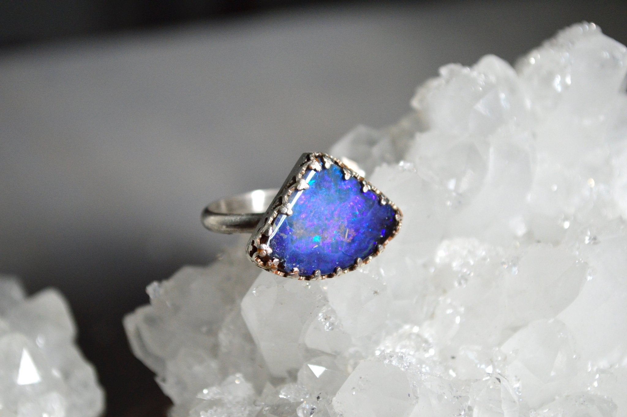 Rustic - AAA Boulder Opal Sterling Silver Ring - We Love Brass