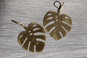 Rustic Brass Palm Leaf Earrings - We Love Brass