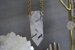 Cargar imagen en el visor de la galería, Rutilated Quartz Signature Brass Pendulum Necklace - We Love Brass
