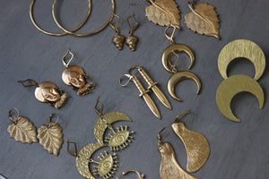 Shimmery Crescent Brass Moon Earrings - We Love Brass