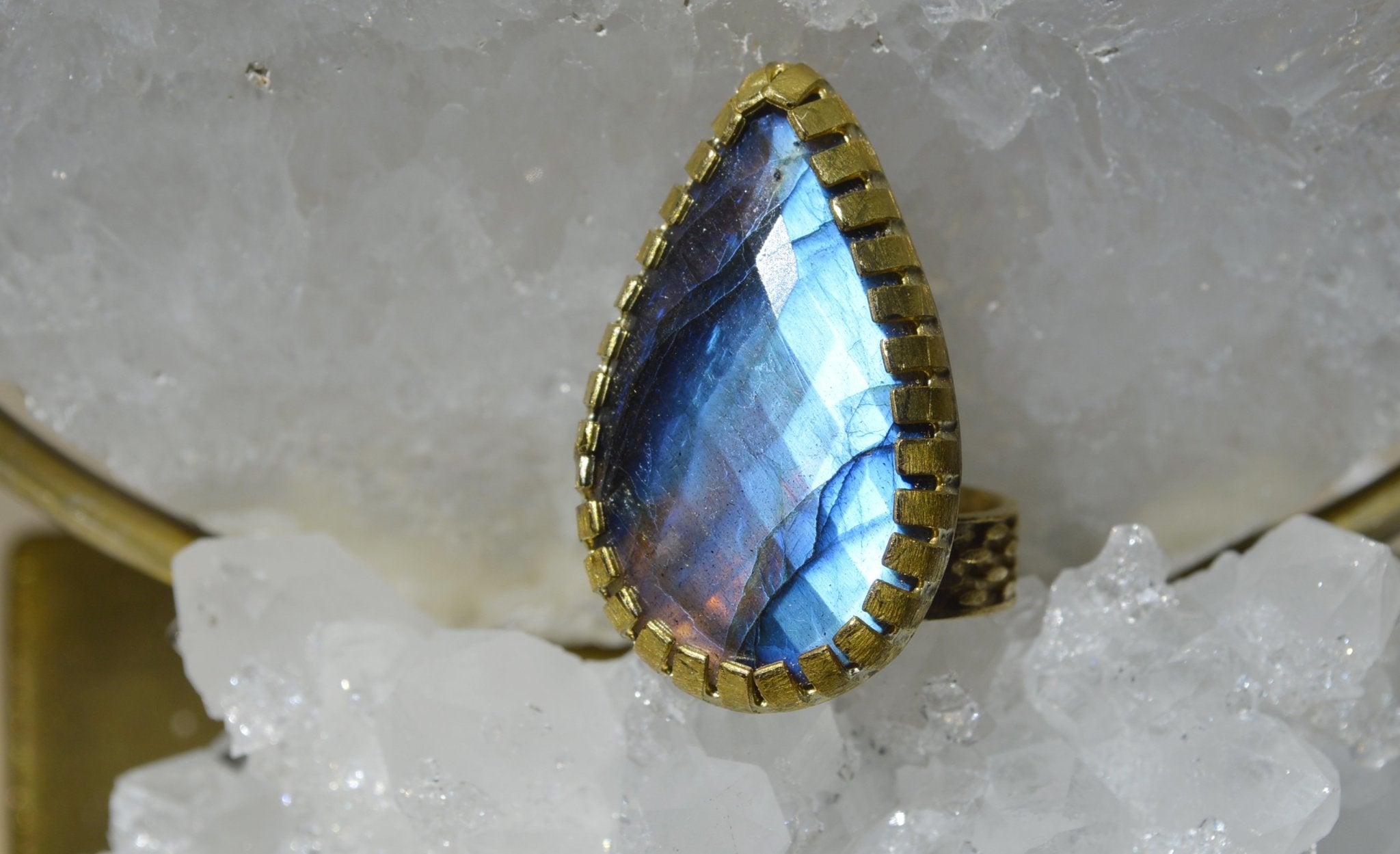 Shimmery Faceted Blue Labradorite Ring - We Love Brass