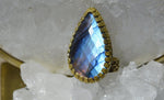 Load image into Gallery viewer, Shimmery Faceted Blue Labradorite Ring - We Love Brass
