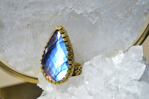 Shimmery Faceted Blue Labradorite Ring - We Love Brass