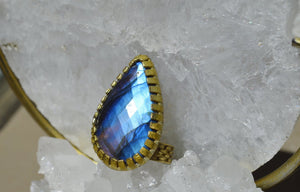 Shimmery Faceted Blue Labradorite Ring - We Love Brass